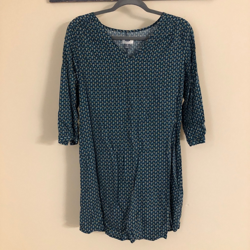 Old Navy teal printed shift dress